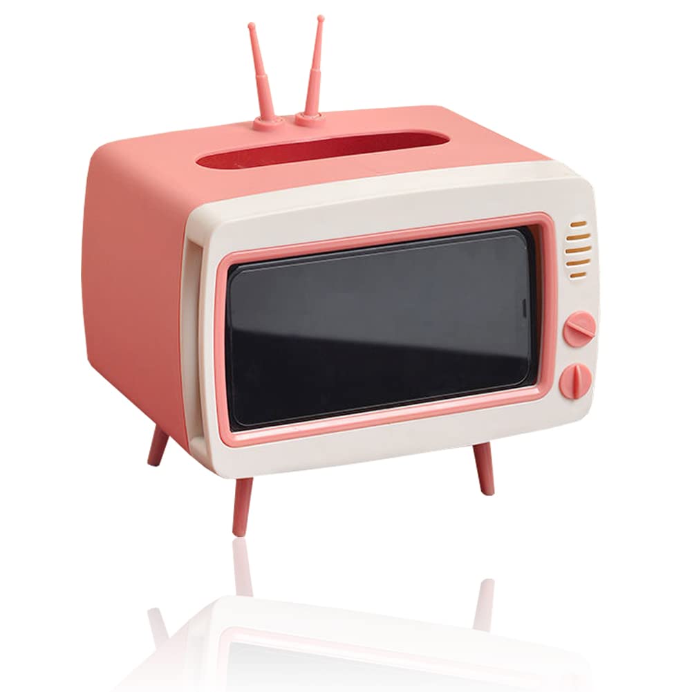 Fun Cute TV Tissue Box Holder,Multi Functional Square Tissue Box Cell Phone Holder for All Smartphone Toilet Paper Napkin Box Desktop Decoration for Room Bathroom Kitchen Dining (Green)