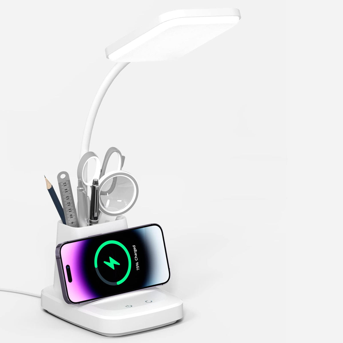 LED Desk Lamp for College Dorm with Pen Phone Holder, Black