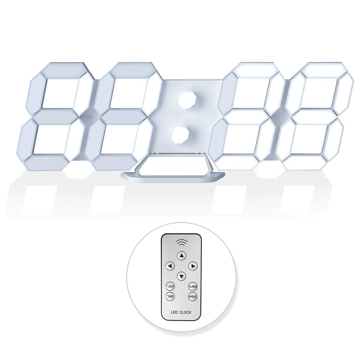 3D LED Digital Wall Clock with Remote Control, 9.7 Inch, White