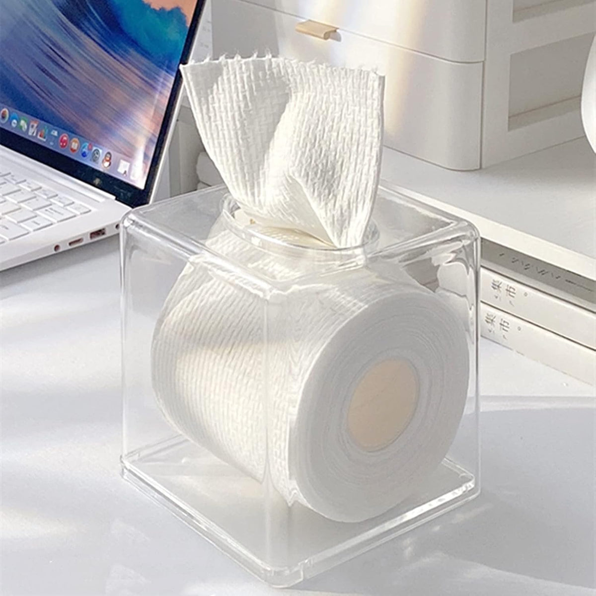 Yopay 2 Pack Square Tissue Dispenser Box, Clear Facial Acrylic Tissue Box Holder, Cover Napkin Organizer for Dryer Sheets, Bathroom, Desks, Countertop, Vanity, Bedroom Dressers, Kitchen Office Room