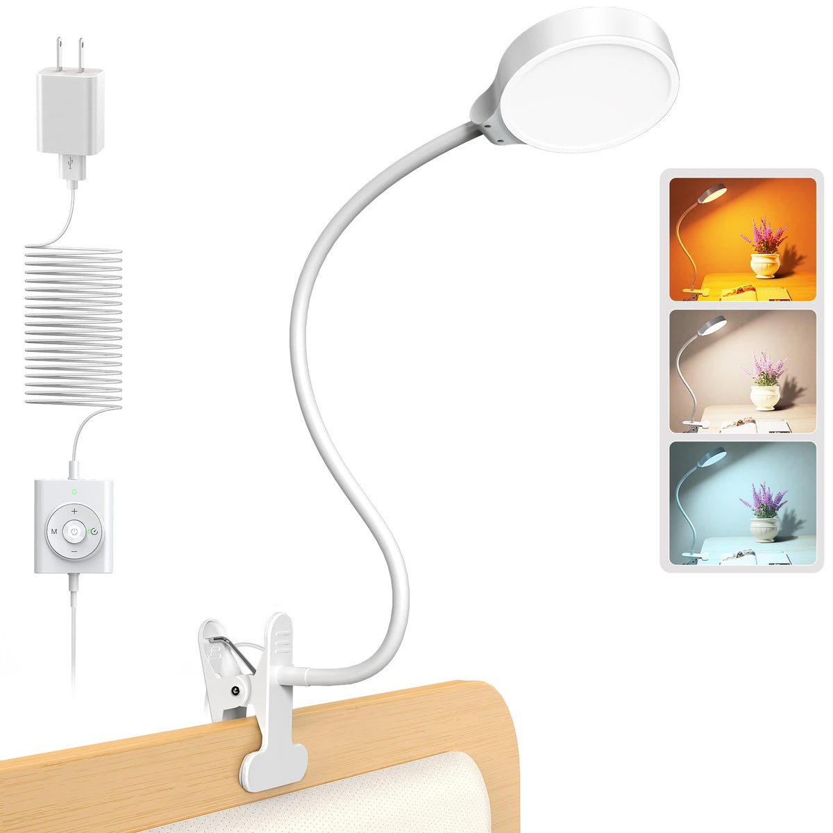 Glocusent 5W Clip on Light, 3 Colors & 5 Brightness Reading Light for Bed