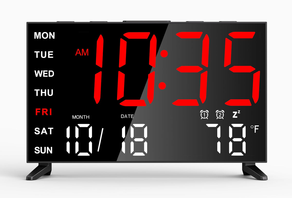 Mirror Digital Loud Alarm Clock with with Date,Indoor Temperature,USB Charging Port,Dimmer,Adjustable Volum,12/24H,Snooze,Dual Alarms (Weekday/Weekend),Perfect for Bedroom and Living Room
