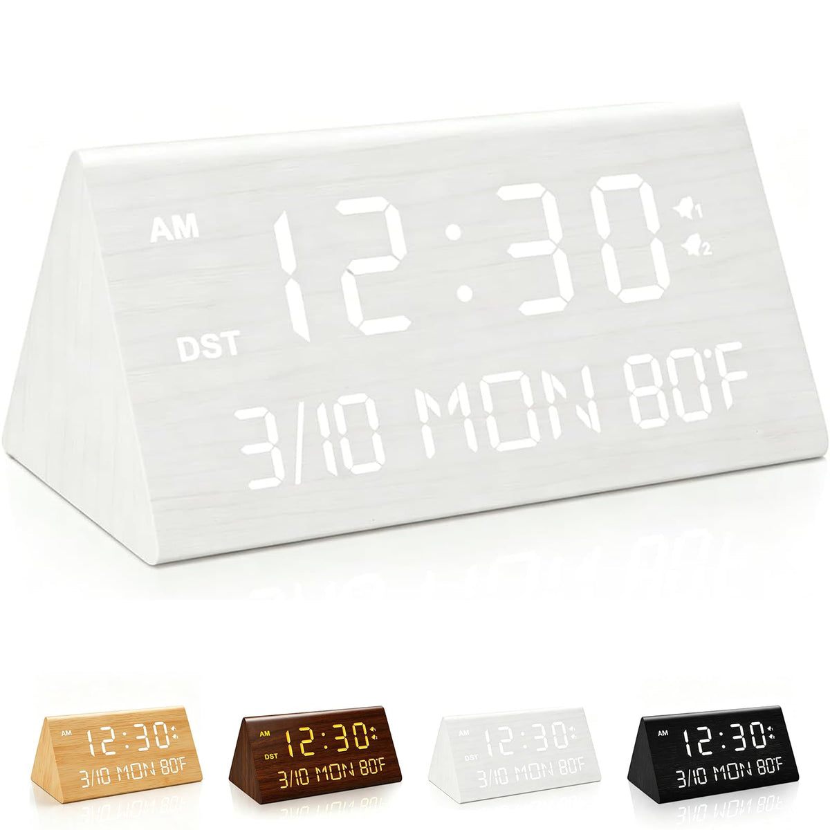 Premium Wooden Digital Alarm Clock with USB Charging Ports, Dimmable LED Display, Date, Day of Week, Temperature, DST, Clocks for Bedrooms, Desk, Nightstand, Bedside, Table, Office, Living Room Decor