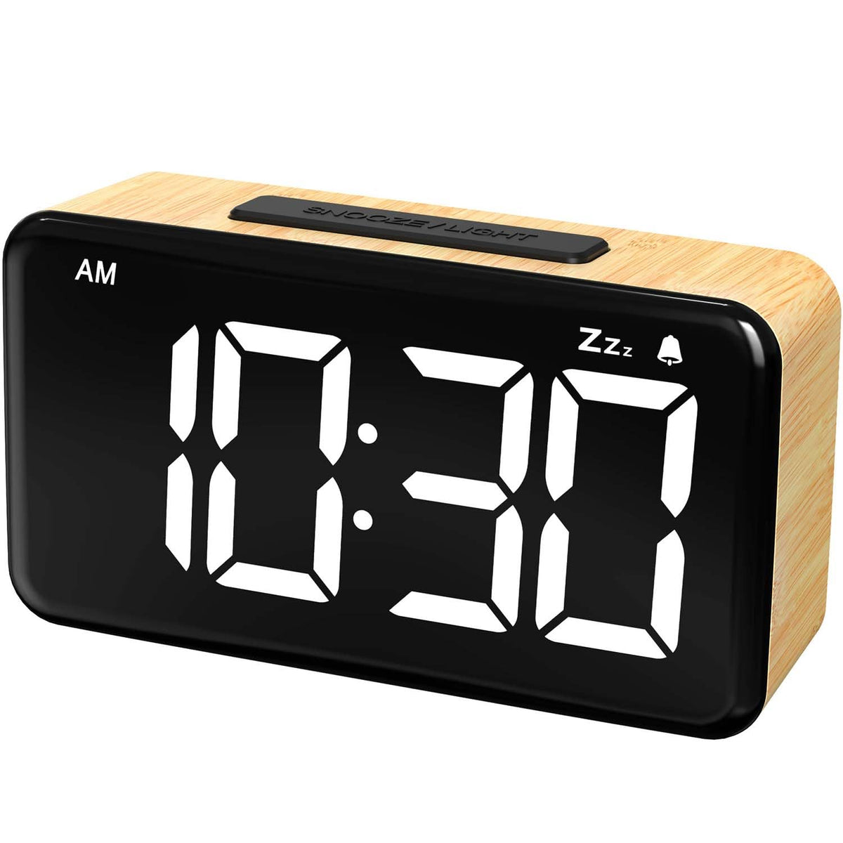 Simple Woodgrain Digital Alarm Clock For Bedrooms - 5.9in Large LED Display