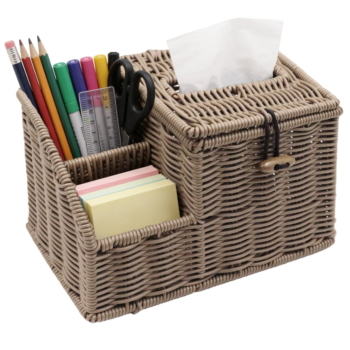 Woven Tissue Box Cover Square, Tissue Box Holder, Tissue Box Cover with Storage, Tissue Box Holder Remote Organizer, Bedside Nightstand Organizer for Bedroom/Bathroom/Office/Kitchen Countertop