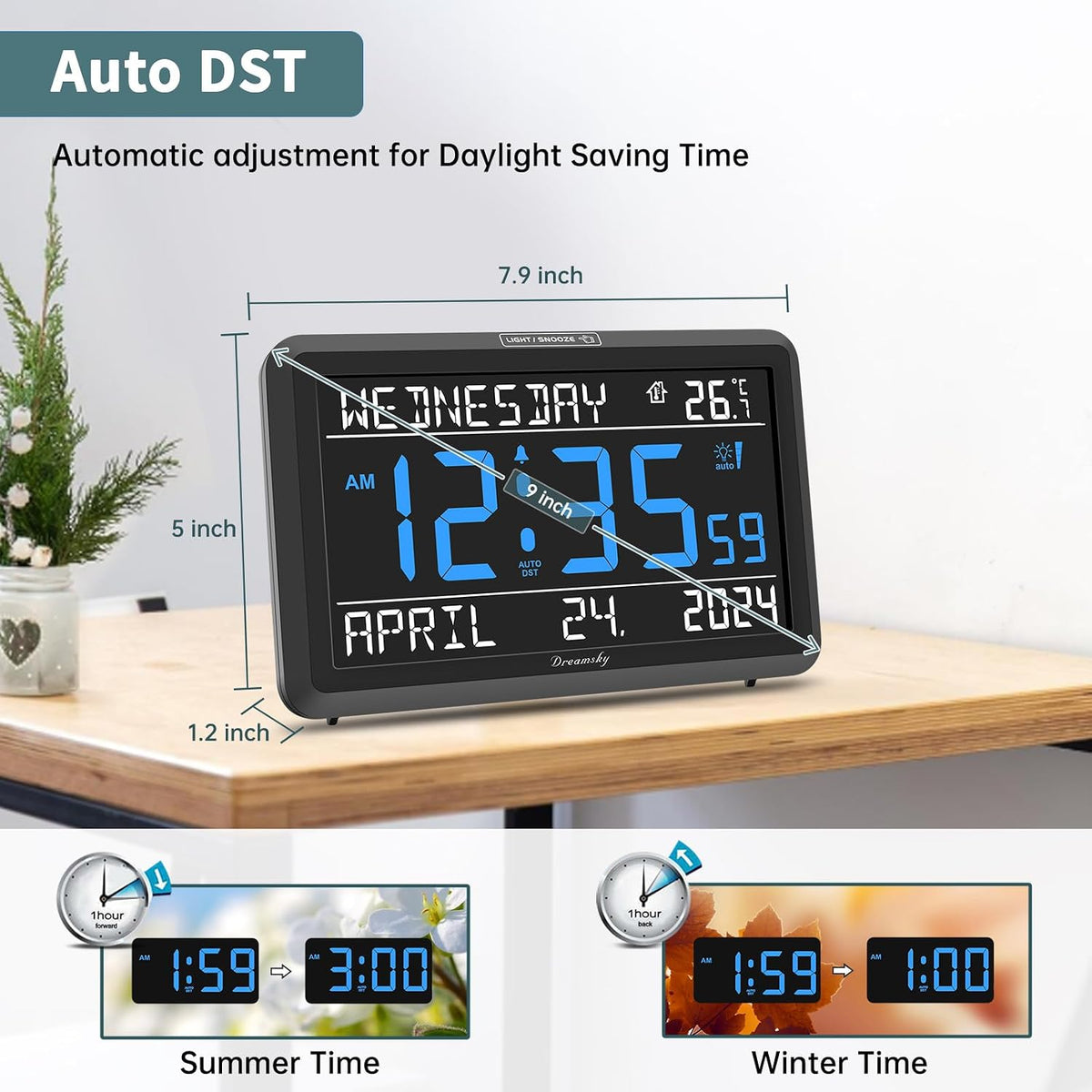 DreamSky Large Digital Clock with Date and Day of Week for Seniors