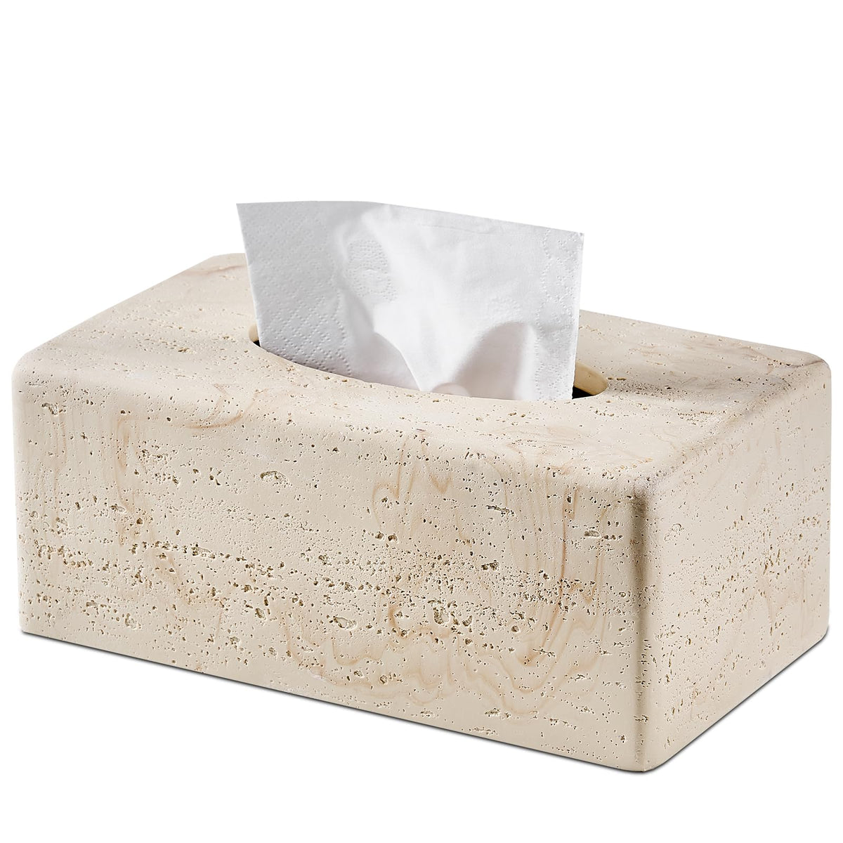 Natural Travertine Textures Tissue Box Cover Square for Home Decor,Resin Heavy Tissue Box Holder for Bathroom Countertop,Tabletop,Bedside Table,Office (Handmade of Resin)