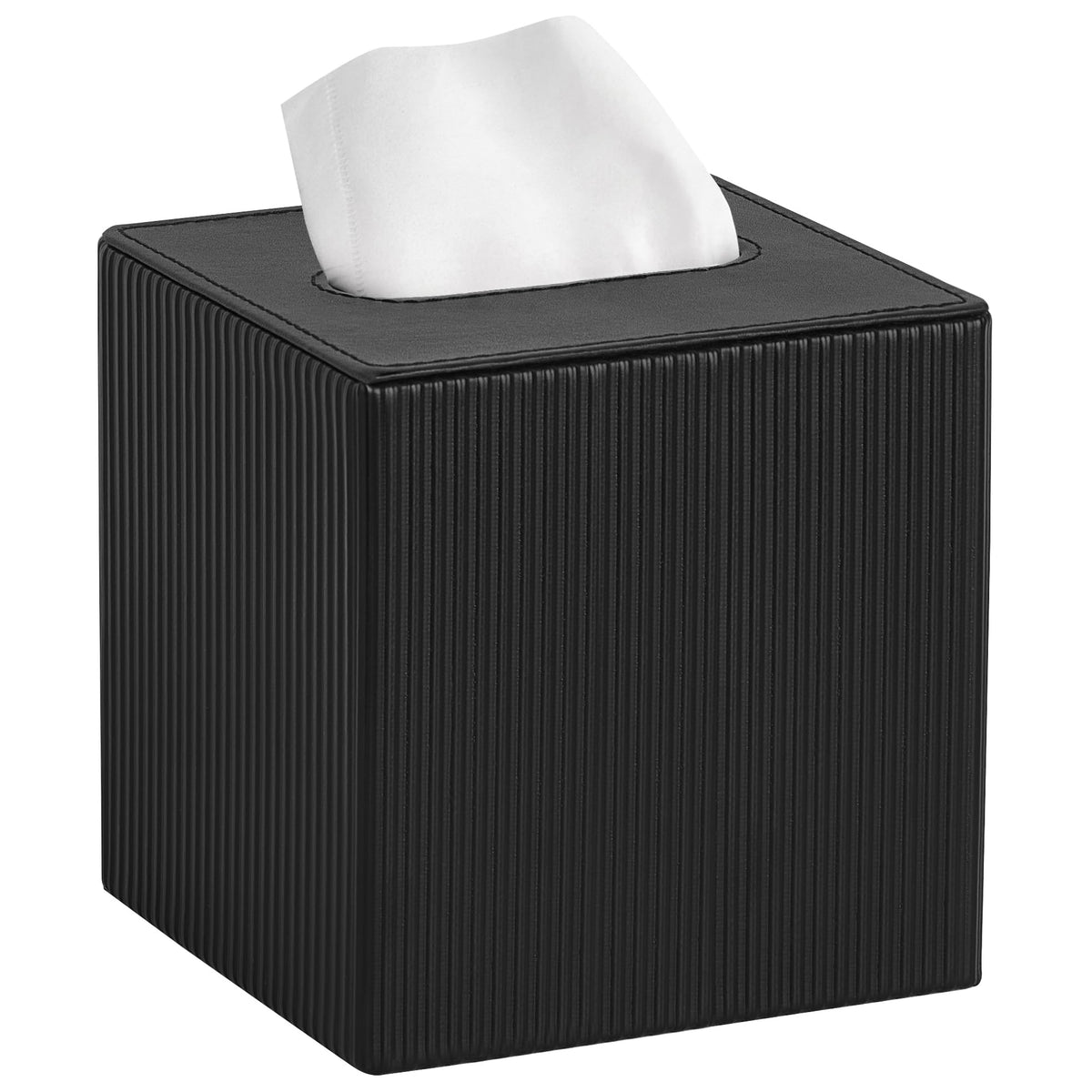 Mkono Tissue Box Cover, PU Leather Square Holder with Bottom, Black