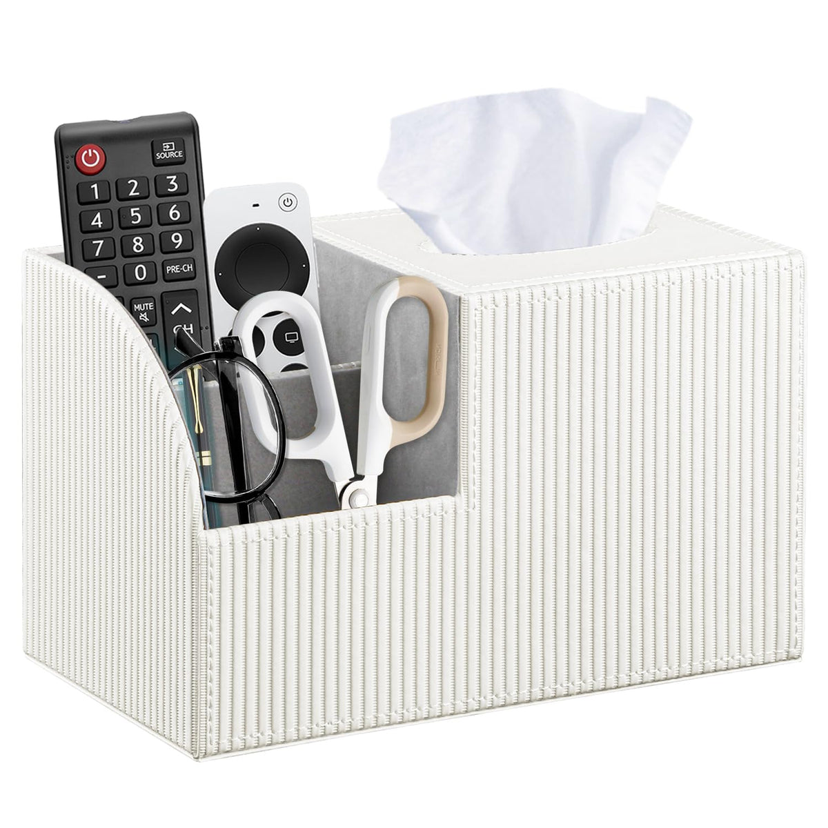 Square Tissue Box Cover with Storage, PU Leather Facial Cube Tissue Holder