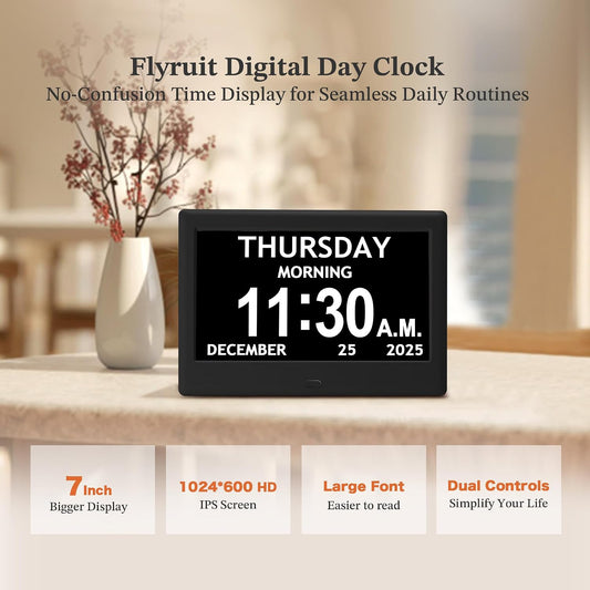 7'' Dementia Clocks for Seniors, Large Display Digital Clock with Date Time