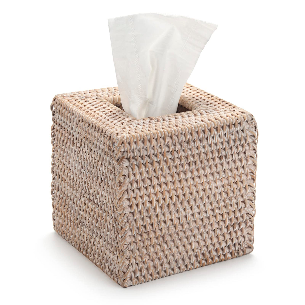 Rattan Tissue Box Cover Natural Woven Facial Napkin Holder Square (Natural, 5.5x5.5x5.9 Inch)