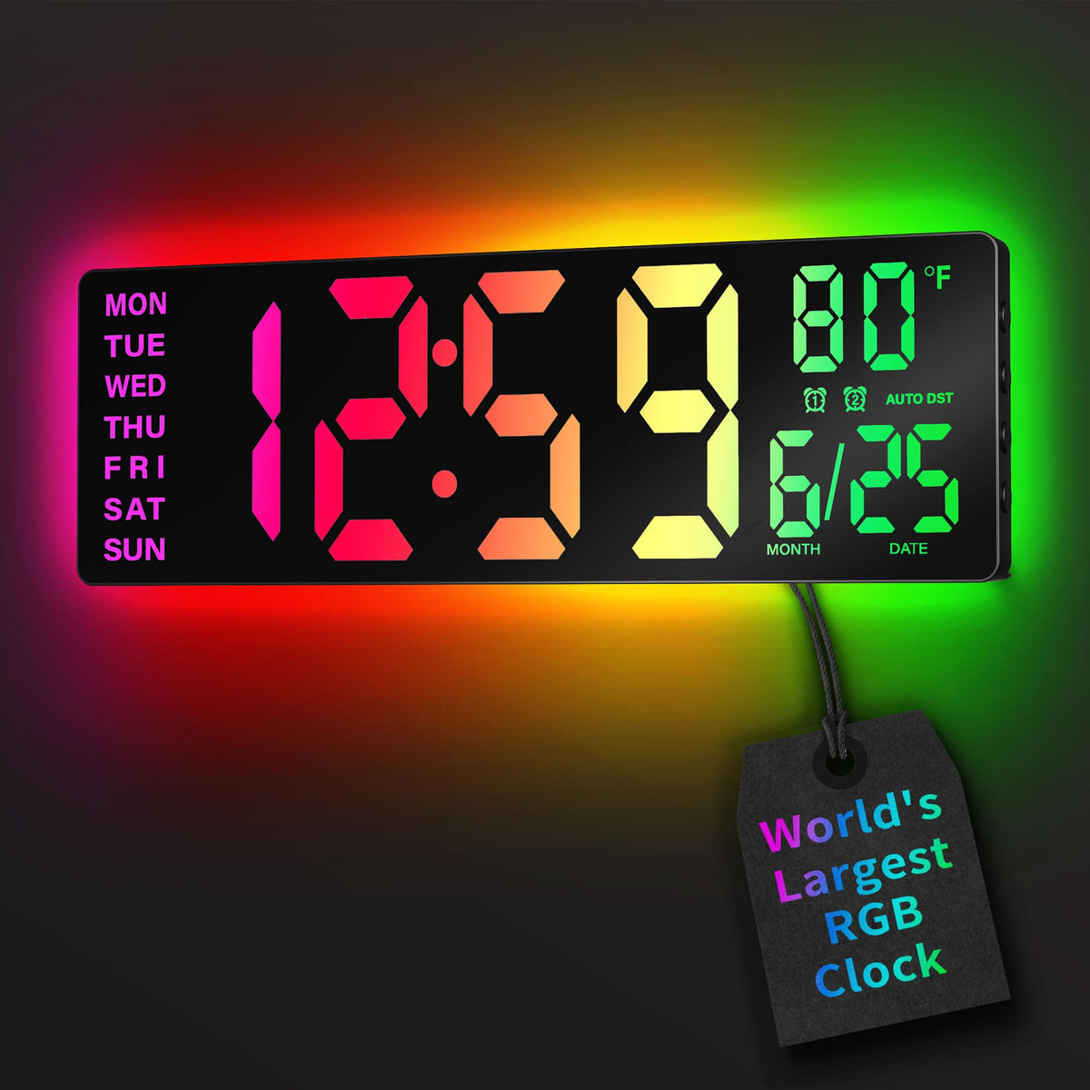 EASYERA 16.5" Large Digital Wall Clock with BT Sync,11 RGB Lights