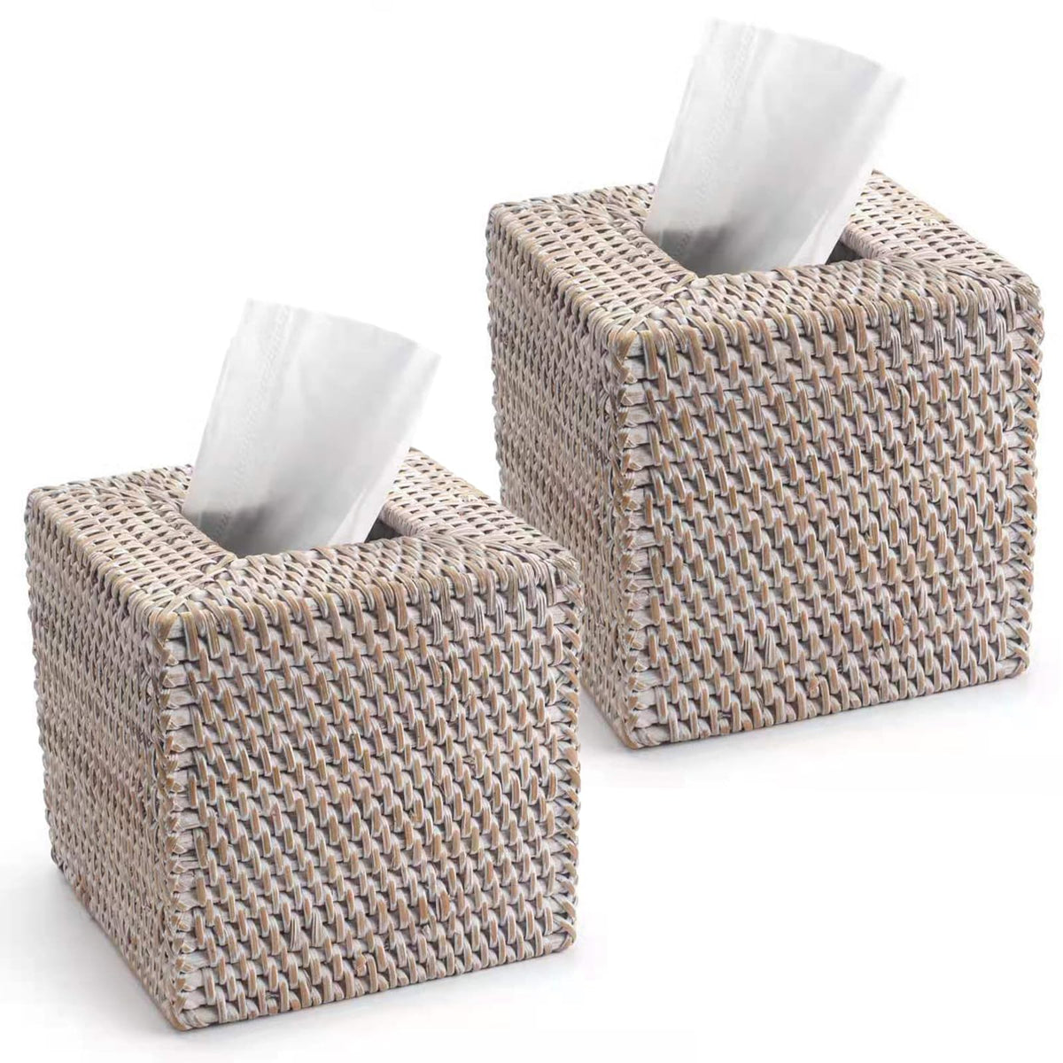 Rattan Tissue Box Cover Square, Hand Woven Wicker Tissue Holder, 5.5 x 5.5 X 5.7 inch, Natural