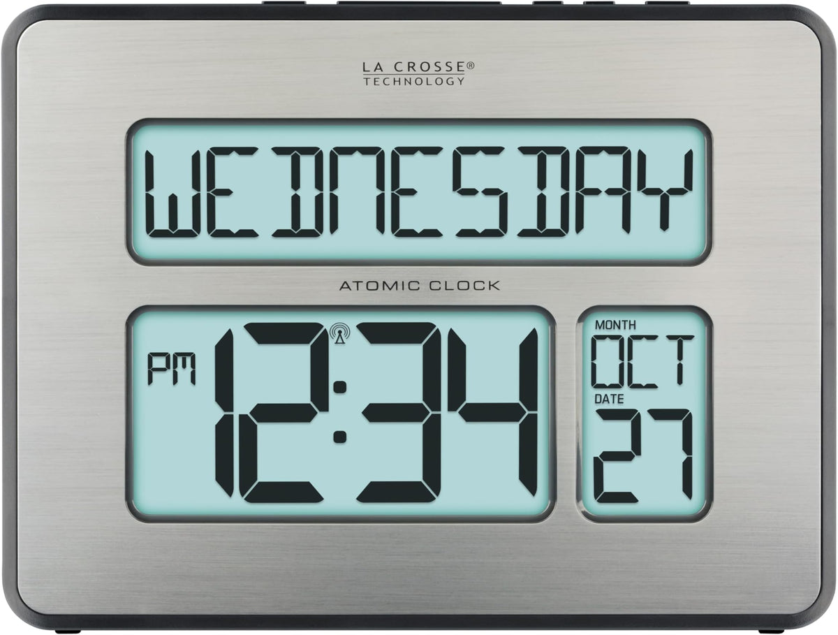 La Crosse Technology 513-1419BLv4-INT Backlight Atomic Full Calendar Clock with Extra Large Digits