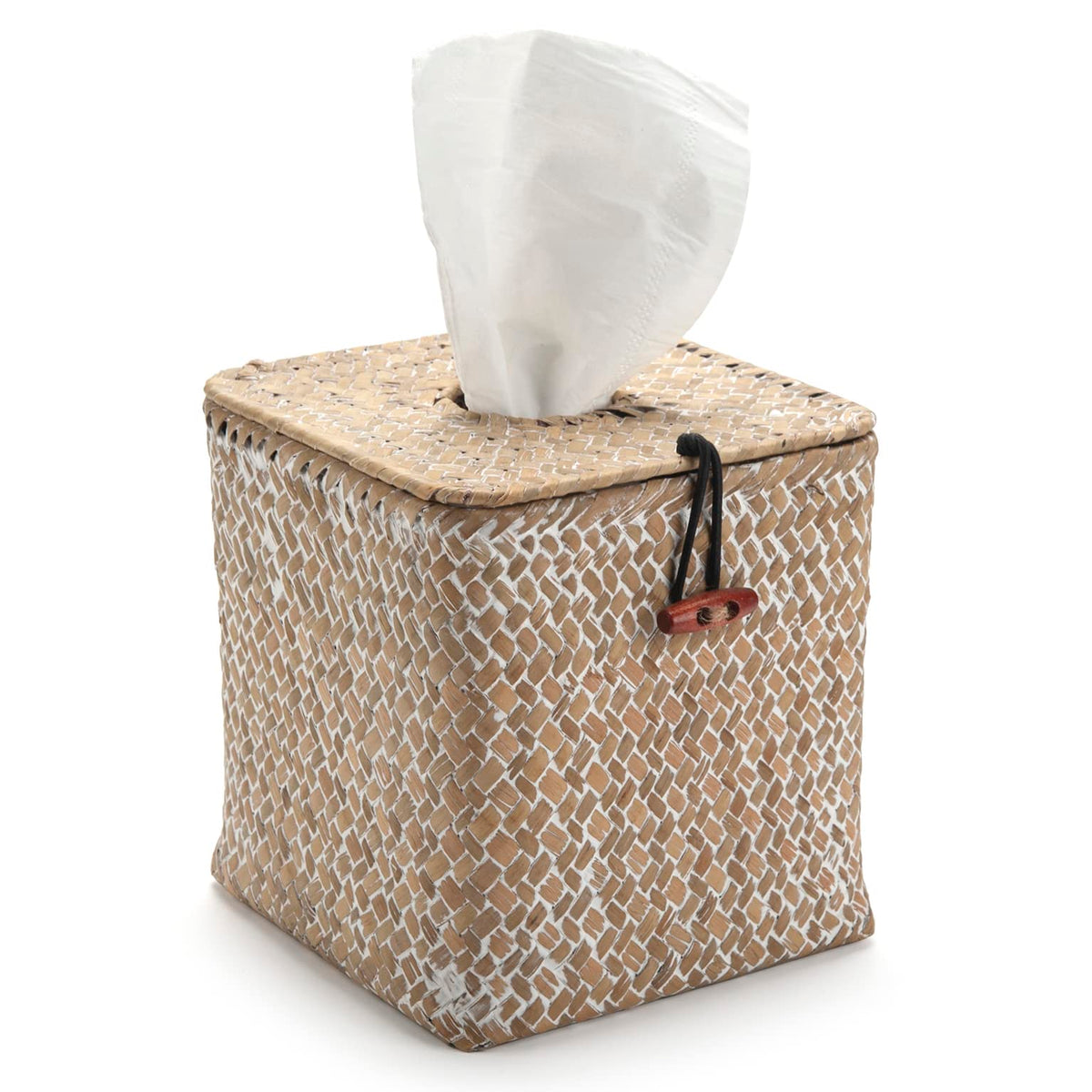Seagrass Square Tissue Box Cover Woven Napkin Holder Decorative for Bathroom Farmhouse (Whitewash, 5.5 x 5.5 x 5.5 Inch)