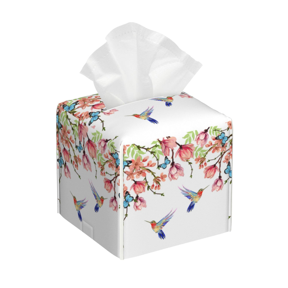 Eucalyptus Leaves and Flowers Tissue Box Cover Square,Watercolor Green Leaves Branches Tissue Box Holder Waterproof Leather Facial Paper Organizer Dispenser for Bathroom Home Car Nightstand Vanity