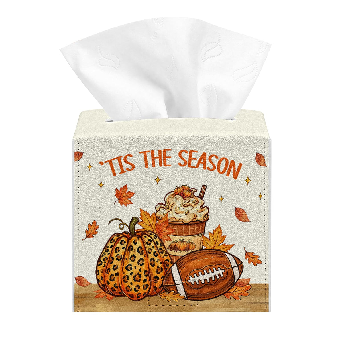 Fall Tissue Box Cover, Autumn Square Tissue Box Cover, PU Leather