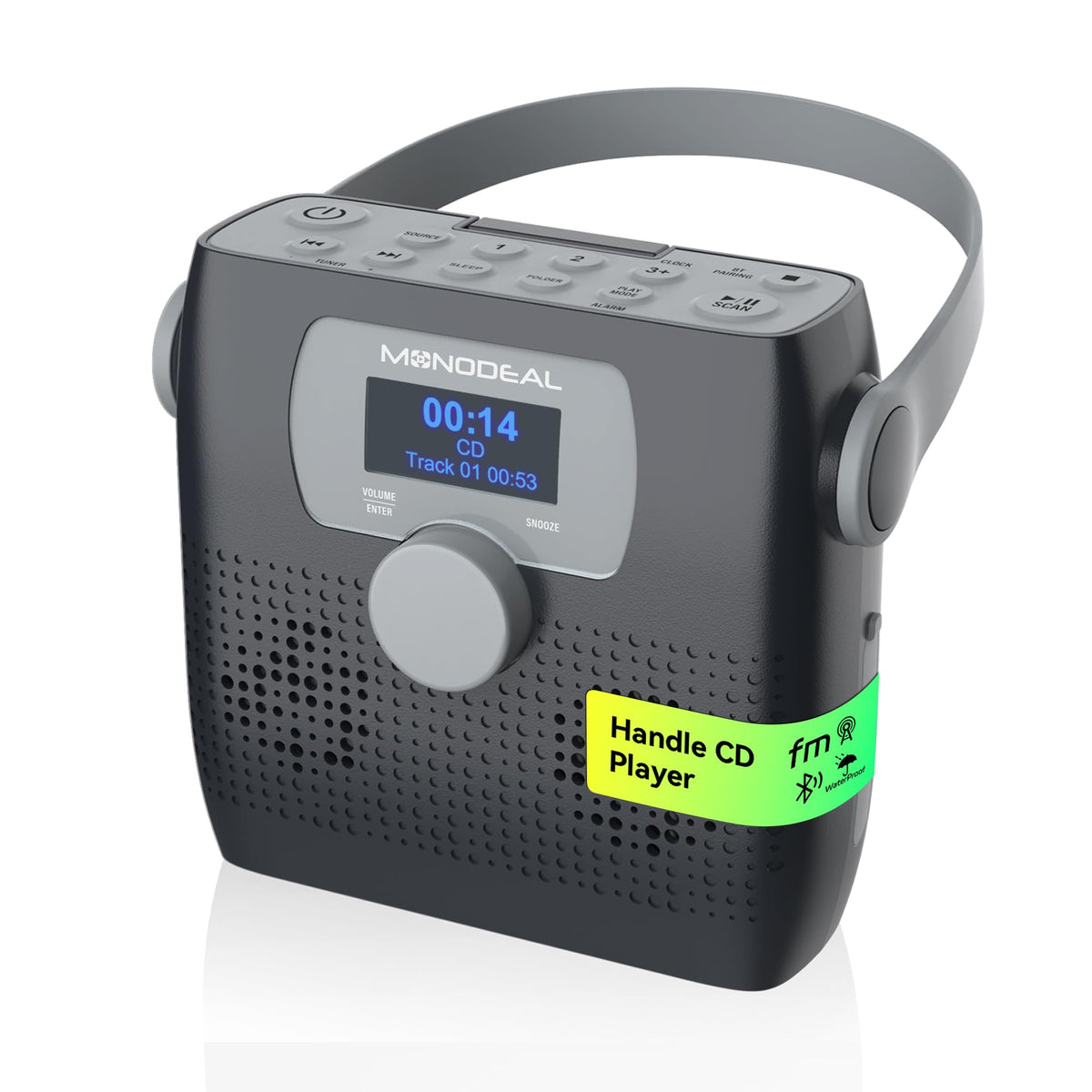 CD Player Portable,MONODEAL CD Players for Home,Desktop Portable CD Player with Bluetooth Speakers,Wireless Charging,Alarm Clock,SleepTimer,Supports CD/Bluetooth/FM Radio/USB Drive/AUX,Remote Control