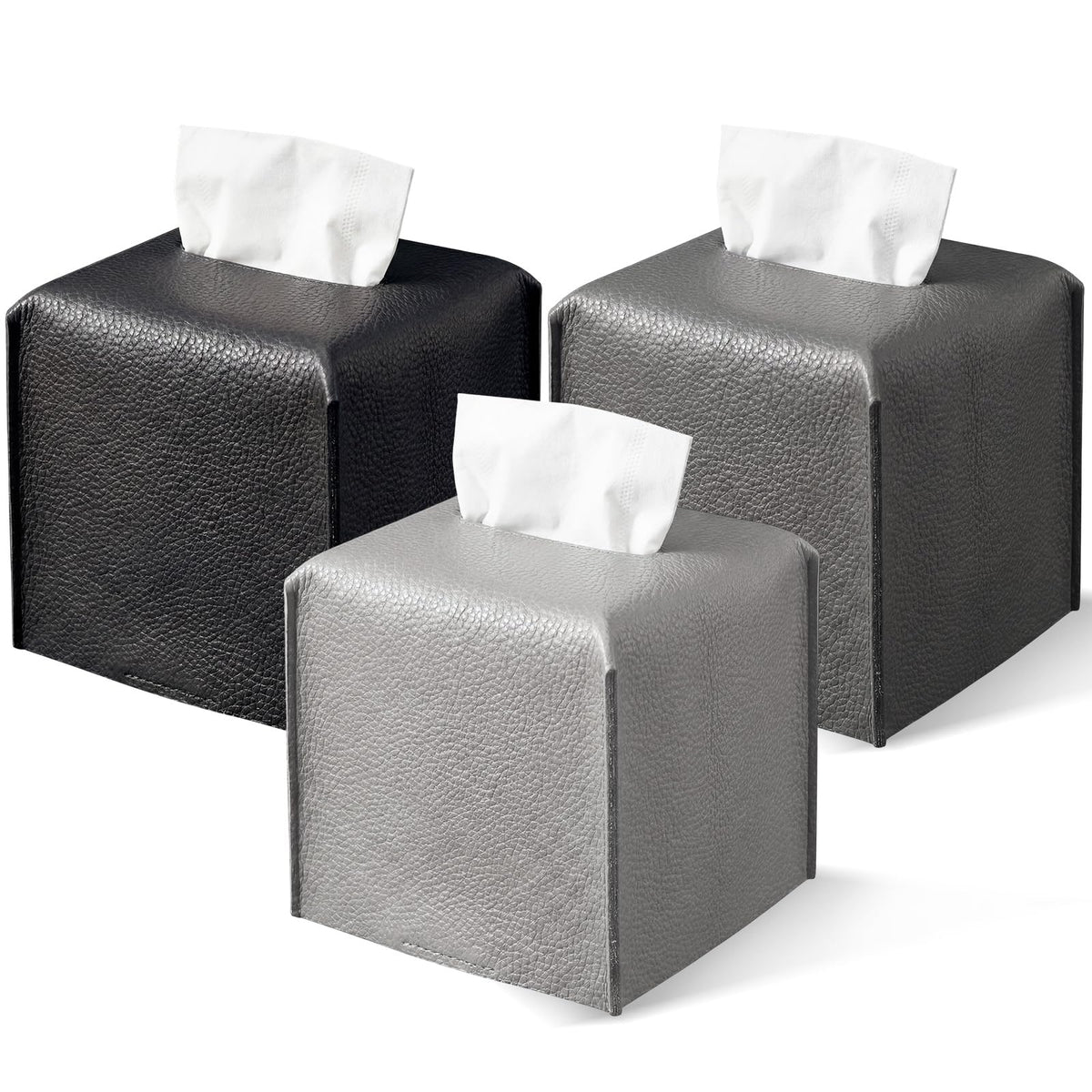3 Pcs Tissue Box Cover Square PU Leather Tissue Box, Caramel Color