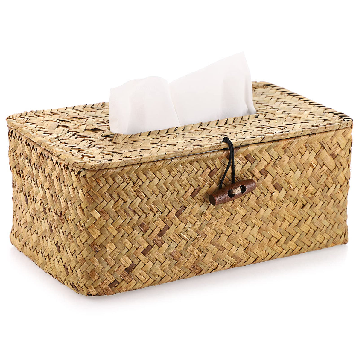 Sumnacon Tissue Box Cover Rectangle Seagrass Woven Tissue Box Holder,Coffee