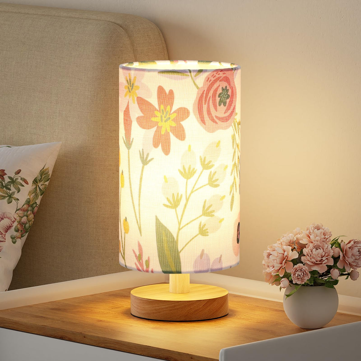 Fenmzee 9" Small Table Lamp for Bedroom - Inline Control with 3000K Bulb
