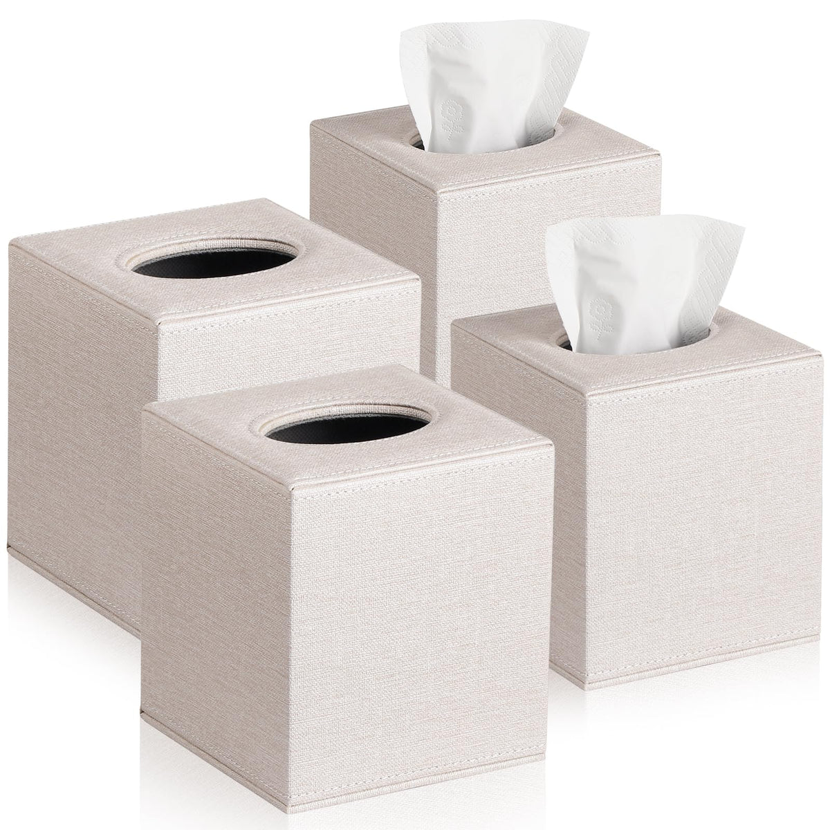 VZZNN 4 Pack Tissue Box Cover Square - Modern Cube Tissue Holder with Magnetic Base, Decorative Tissue Organizer for Bathroom Vanity, Dresser, Countertop, Bedroom, Office, and Car, Beige
