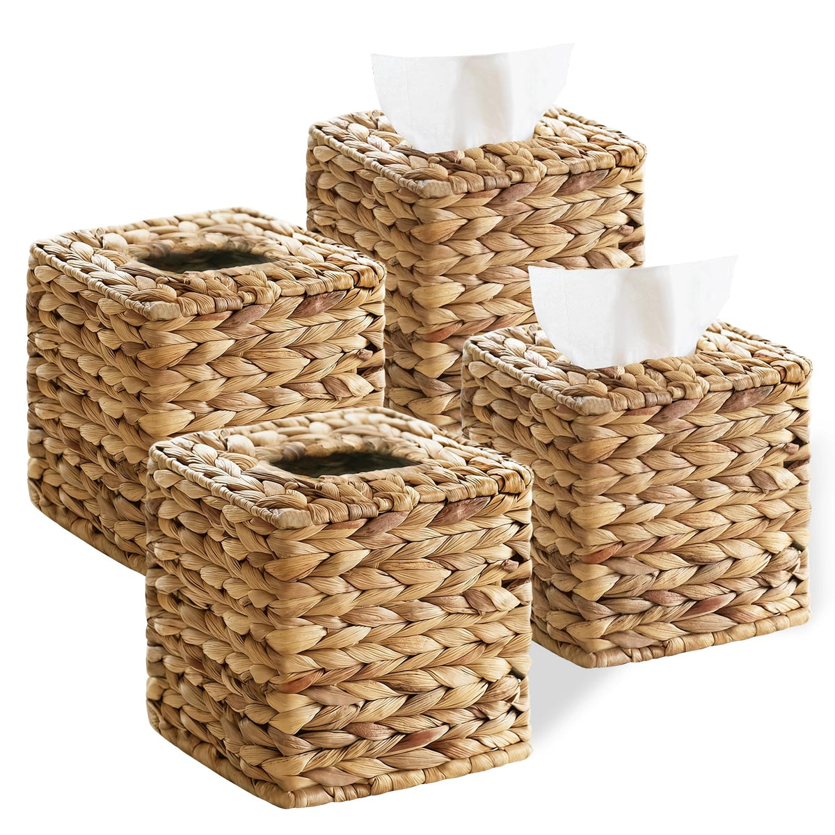 4 Pack Wicker Tissue Box Cover Square, Rattan Woven Tissue Box Holder