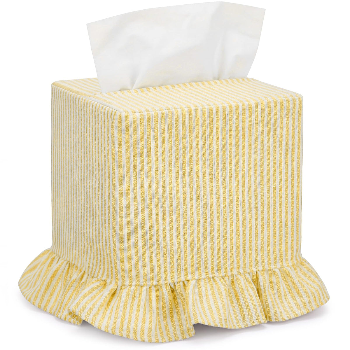 Sawysine Cream Striped Tissue Cover, Boho Ruffled Square Box Holder