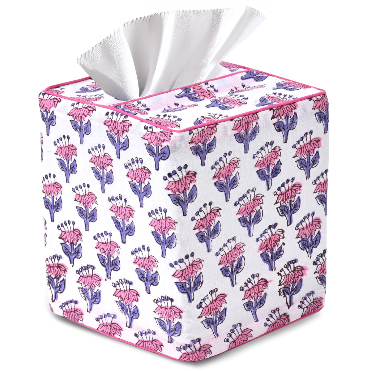 CPC Agate Green Block Print Square Tissue Box Cover 100% Cotton