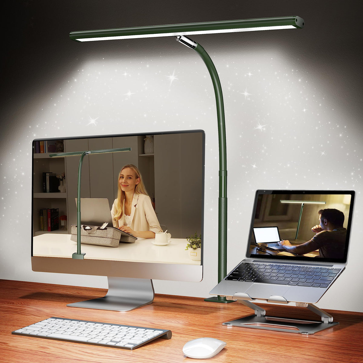 Airlonv LED Desk Lamp with Clamp, 17" Stepless Dimming Light, Black