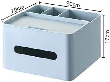 HornTide 5-in-1 Tissue Box Holder with Storage Caddy, 7 Inch Plastic Multifunction Countertop Organizer, 3X Compartments 1x Top Tray, Ideal for Office, Home, Vanity, Makeup & Stationery (Blue)