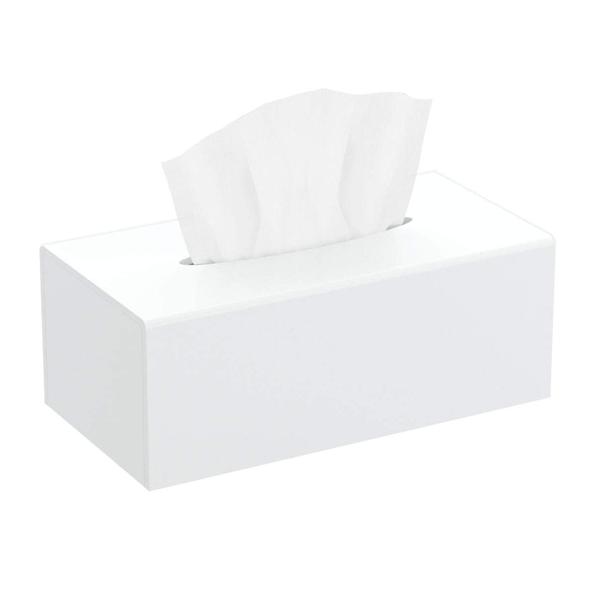 HIIMIEI Acrylic Tissue Box Cover Decorative Square Tissue Holder Napkin Dispensert for Bathroom-White