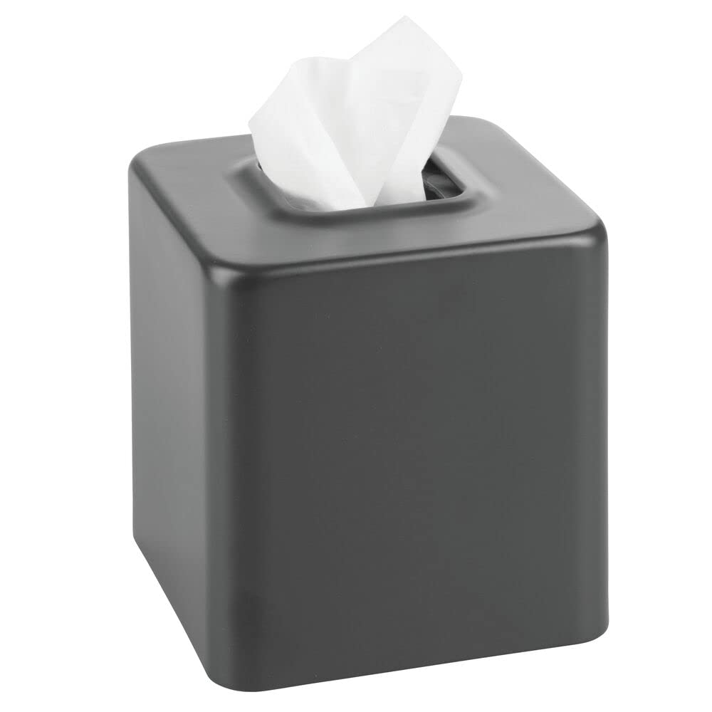 mDesign Tissue Box — Decorative Tissue Box Holder for Bedrooms, Bathrooms and More — Square Tissue Box Cover for Facial and Cosmetic Tissues — Black