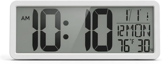 Atomic Digital Wall Clock Battery Operated Large Display | Automatic Time Setting with Day Date Temperature Humidity Alarm 12/24 Hour | Wall Or Desk Clock for Home Office Seniors