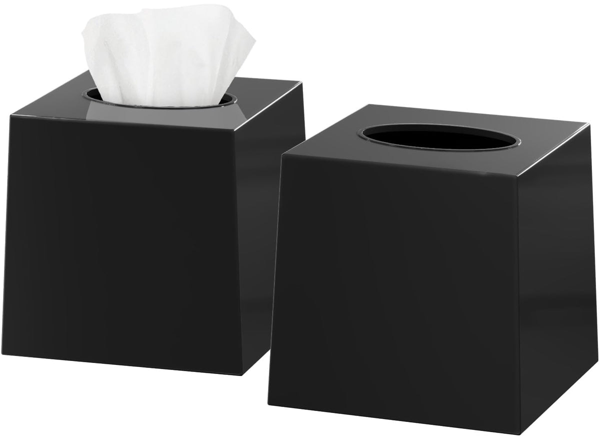 2 Pack White Tissue Box Cover – Square Tissue Box Holder for White Bathroom Accessories Countertop, Decorative Tissue Cover and Square Cube Holder for Modern Home, Office or Dresser Décor