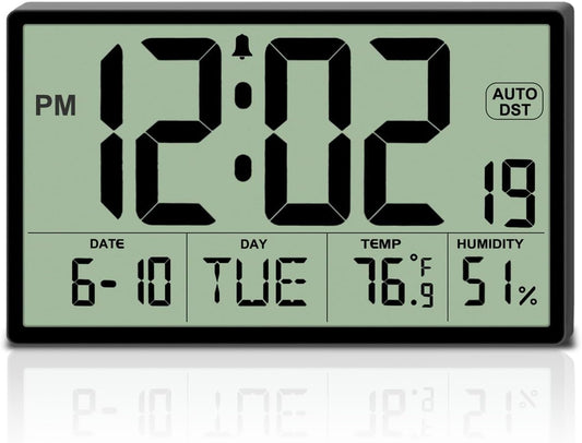 9‘’ Narrow Bezels Battery Operated Digital Wall Clock with Temp & Humidity