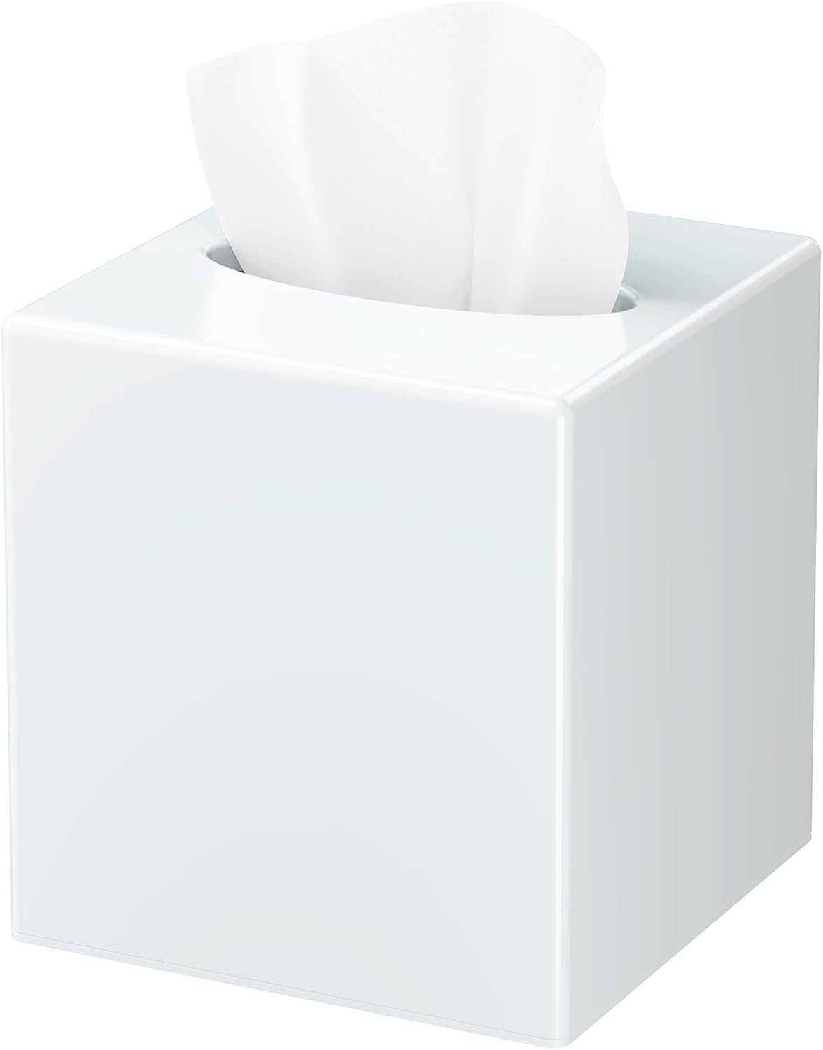 Tissue Box Cover, Square Plastic Tissue Box Holder with Anti Slip Base, Modern Decor Facial Napkin Holder for Bathroom Vanity Countertop, Bedroom Dresser, Night Stand, Parlors, Offices, White