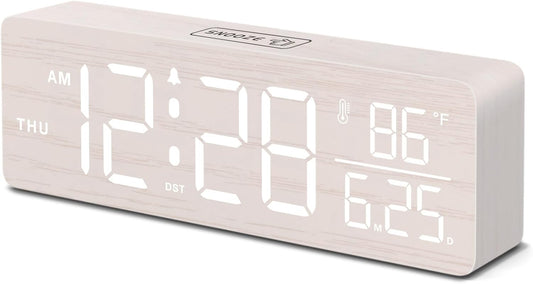 DreamSky Wooden Digital Alarm Clock with Date & Day of Week for Bedroom