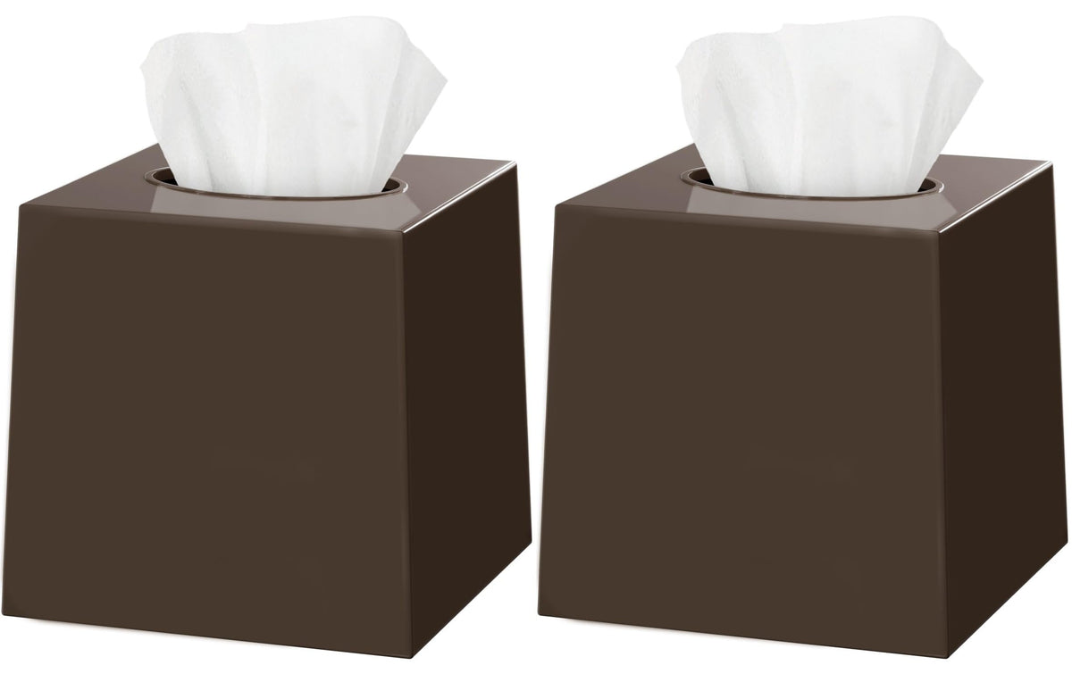 2 Pack White Tissue Box Cover – Square Tissue Box Holder for White Bathroom Accessories Countertop, Decorative Tissue Cover and Square Cube Holder for Modern Home, Office or Dresser Décor