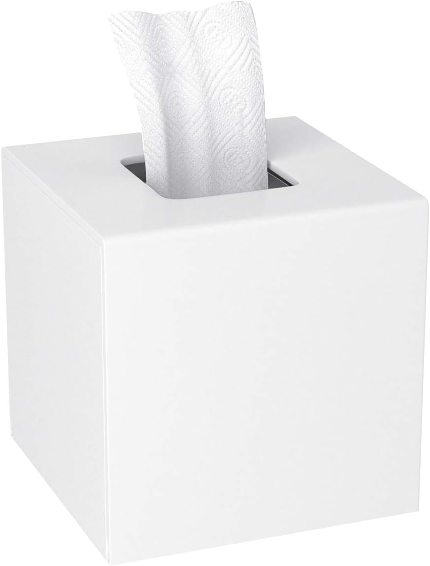 HIIMIEI Acrylic Tissue Box Cover Decorative Square Tissue Holder Napkin Dispensert for Bathroom-White