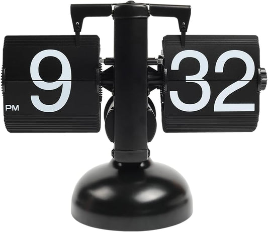 mooas Flip Desk Clock (Black), Retro Vintage Design Auto Flip Table Clock