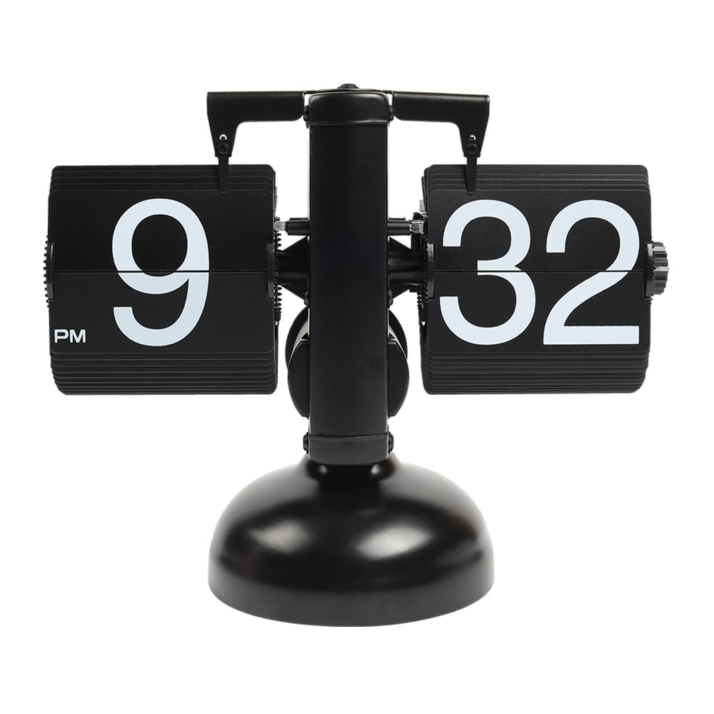 mooas Flip Desk Clock (Black), Retro Vintage Design Auto Flip Table Clock