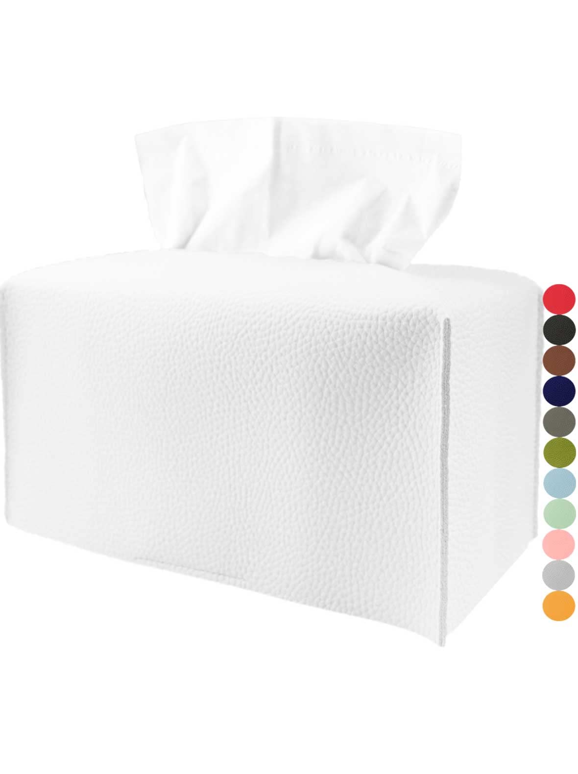Extra Large Tissue Box Cover Rectangular – Plus Size Tissue Box Holder with Bottom Belt [JESMINI, White] Decorative Faux Leather Long Rectangle Tissue Holder for Bathroom/Home/Car/Office Decor