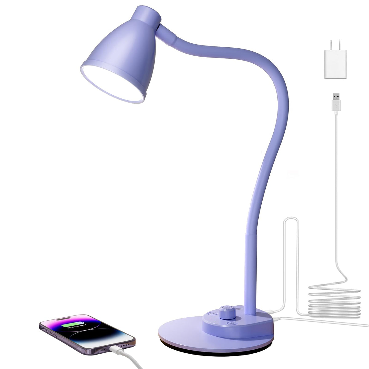 BOHON LED Desk Lamp with USB Charging Port, 3 Color Modes Dimmable, White