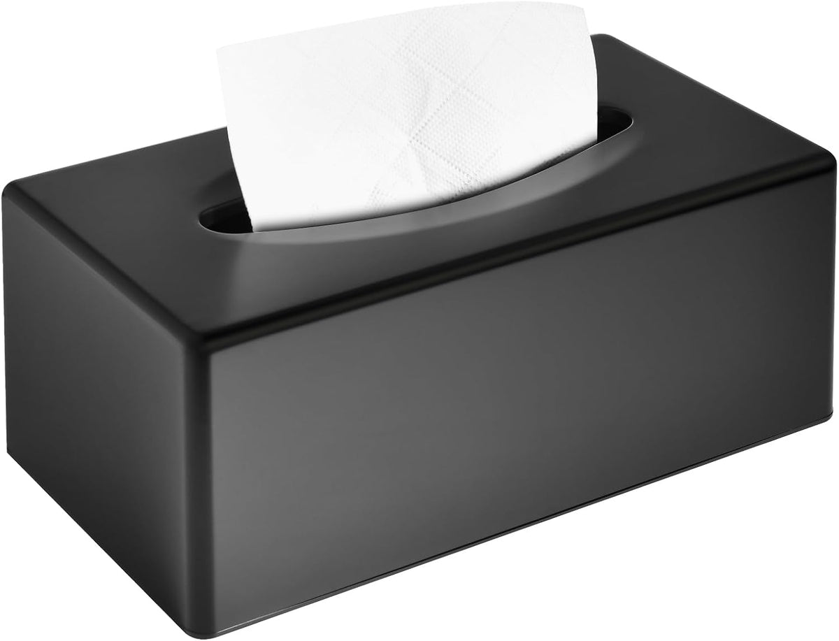 Y-in Hand Tissue Box Cover, Rectangle Facial Tissue Holder with Bottom, Decorative Storage Organizer Box for Bathroom Vanity, Countertops, Dressers, Night Stand, Parlors and Offices - Matte Black