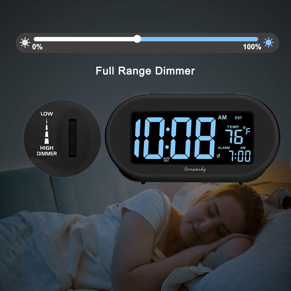 DreamSky Alarm Clocks for Bedrooms, Auto Set Digital Clock with Date & Temp