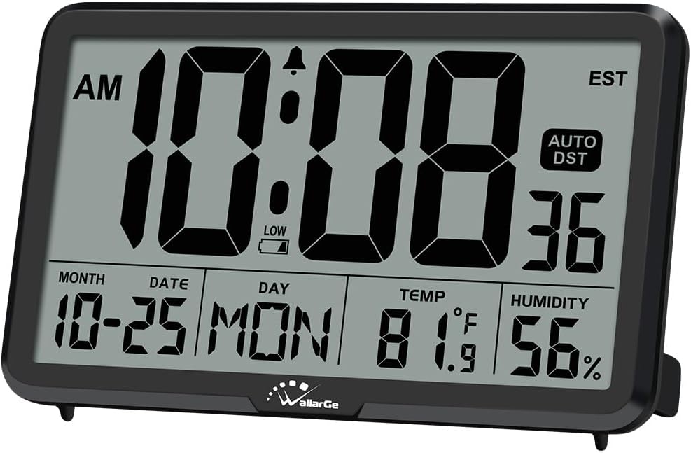 WallarGe Auto Set Digital Wall Clock Battery Operated, Auto DST