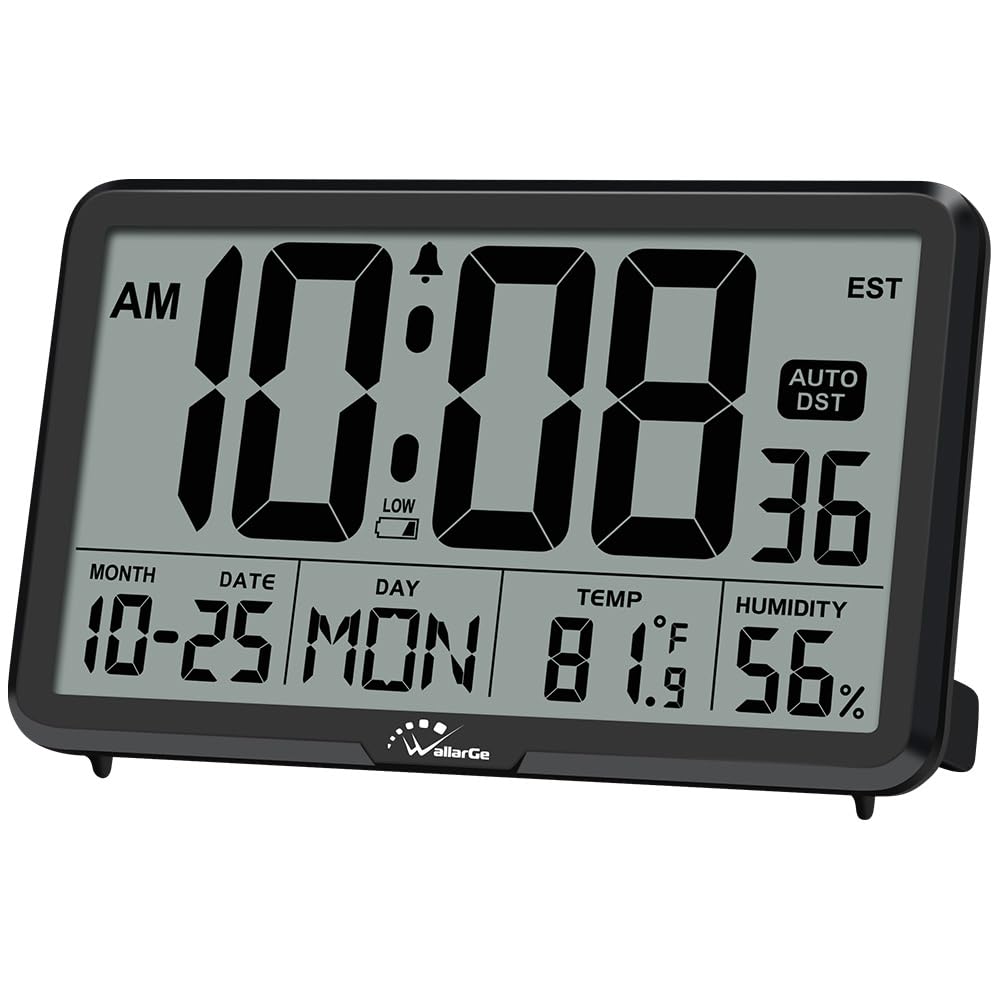 WallarGe Auto Set Digital Wall Clock Battery Operated, Auto DST