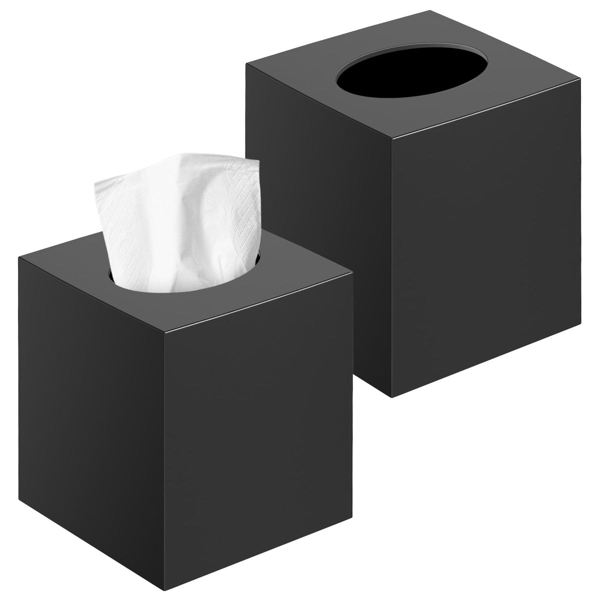 Tissue Box Cover, Square Plastic Tissue Holder with Non-Slip Base, Black