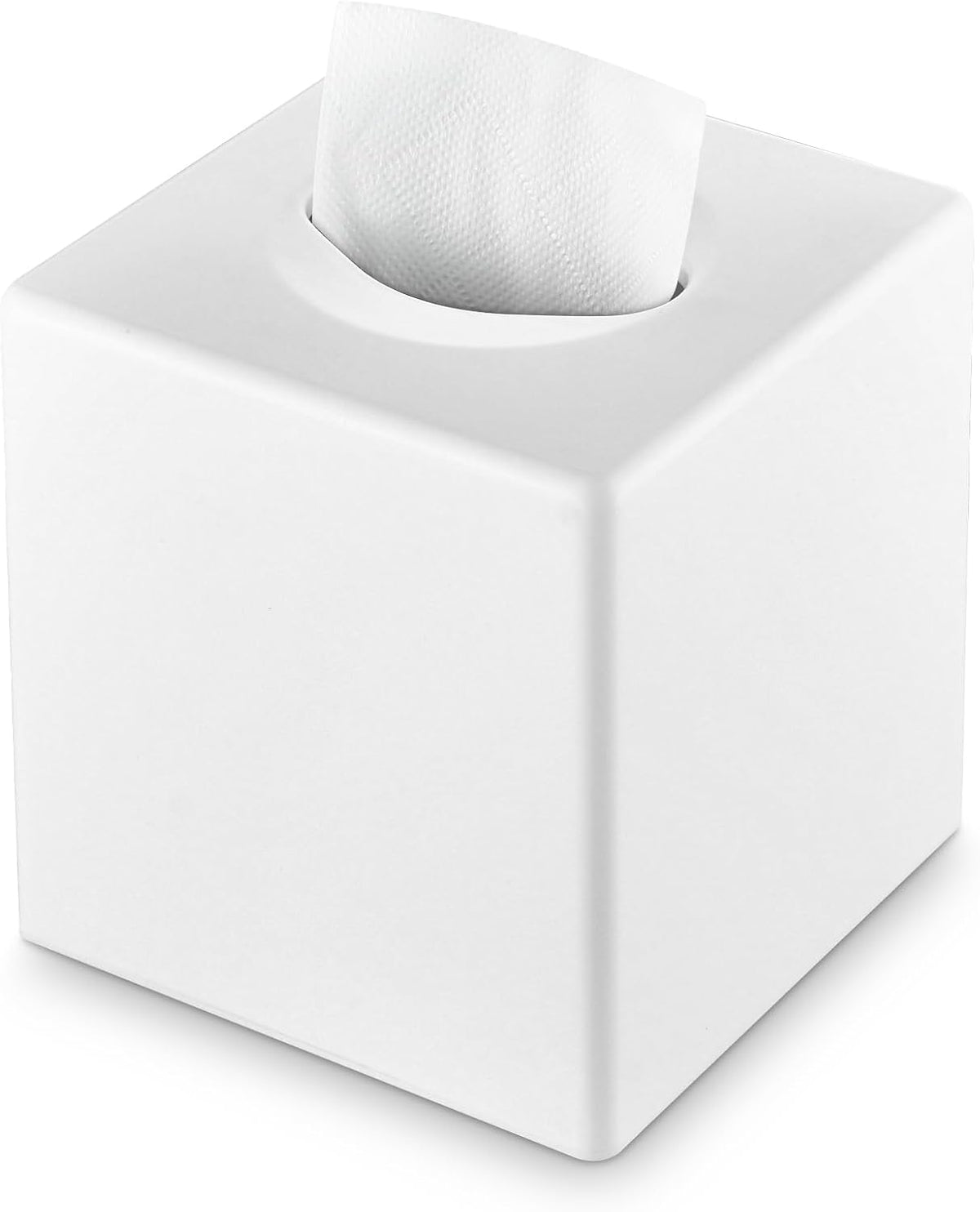 Y-in Hand Tissue Box Cover, Square Facial Tissue Holder with Bottom, White